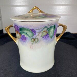 Antique Bavaria Porcelain Jam Jar: Hand Painted Floral Design from the  1930's